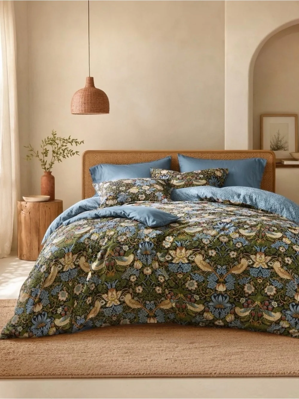 NEW Anthro Blue Green Bird Print Boho Queen / King Size Bedding Duvet Sham Case